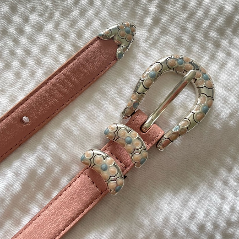 Brighton Pink Silver Floral Buckle Belt - Picture 2 of 7